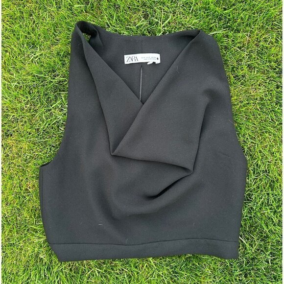 Zara Women's Flowy Neckline Sleeveless Blouse Top Solid Black Small - Picture 3 of 5